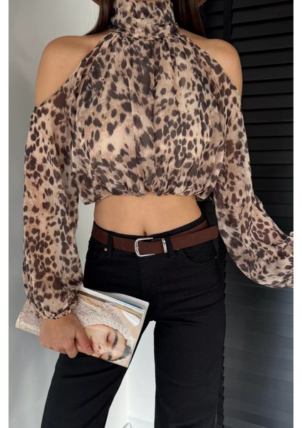Iç Astarlı Omuz Dekolteli Kadın Crop Top Şifon Bluz P-00018952 fiyatları
