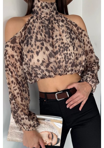 Iç Astarlı Omuz Dekolteli Kadın Crop Top Şifon Bluz P-00018952 fırsatları