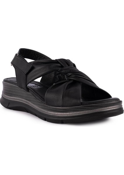Hakiki Deri Günlük Rahat Düğüm Tasarım Sandalet Siyah D-1111 fırsatları