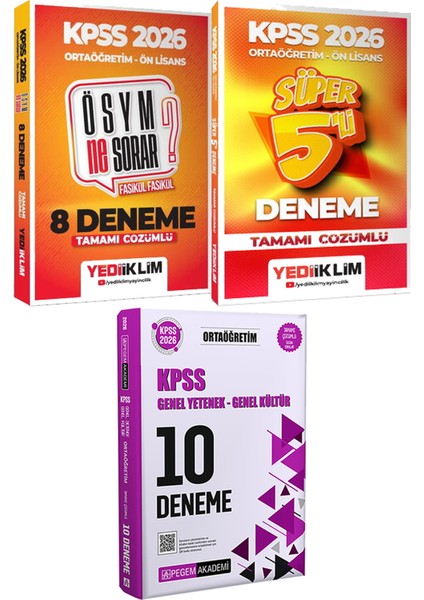 Kpss 2026 Ösym Ne Sorar? 8 Deneme ve Süper 5 Deneme - 2026 Kpss Ortaöğretim Çözümlü 10 Deneme