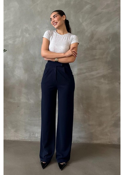 Lacivert Likralı Cırt Kapamalı Palazzo Pantolon MG2291 fiyatları