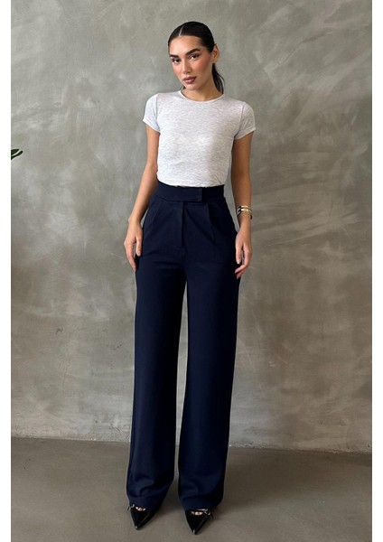 Lacivert Likralı Cırt Kapamalı Palazzo Pantolon MG2291 fırsatları