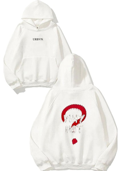 Why Not Tasarım Baskılı Oversize Beyaz Kapüşonlu Sweatshirt