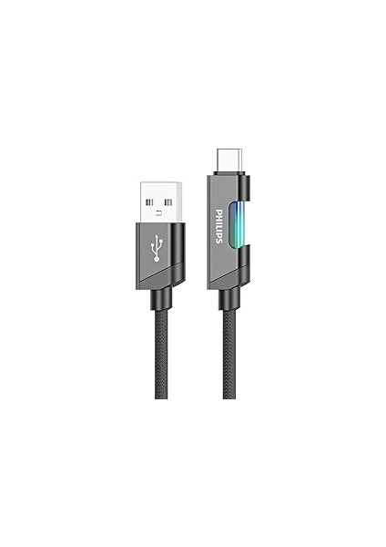 DLC5021A Usb-A - Type-C Şarj Kablosu, Hızlı Şarj, 3A Yüksek Akım, 1 Metre, Dayanıklı Örgü Kablo, Çok Renkli Işık (Siyah)
