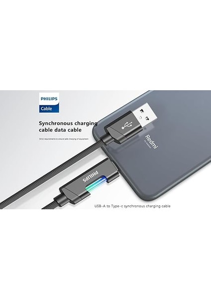 DLC5021A Usb-A - Type-C Şarj Kablosu, Hızlı Şarj, 3A Yüksek Akım, 1 Metre, Dayanıklı Örgü Kablo, Çok Renkli Işık (Siyah) modelleri