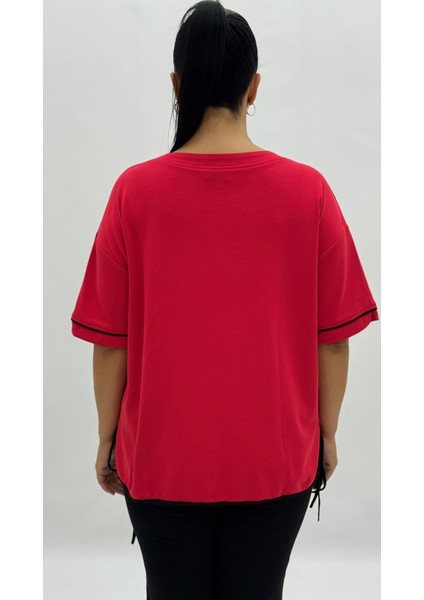 Büyük Beden Çiçek Baskılı Inci Detaylı Oversize Kısa Kol Kadın Tişört fırsatları