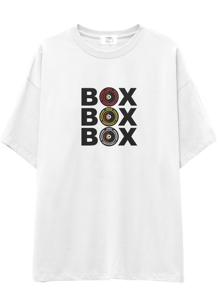 Box Box Box Oversize Tişört - Beyaz
