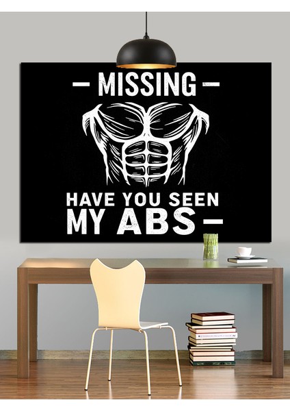 Karın Kasları Kayıp Yazısı Dekoratif Kanvas - Mdf Ahşap Tablo