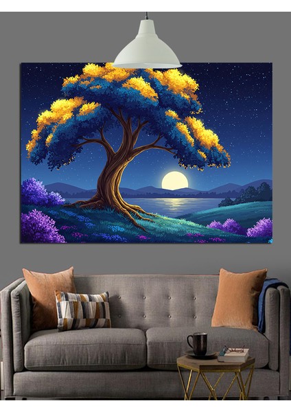 Mor Ağaç ve Işık Dekoratif Kanvas - Mdf Ahşap Tablo fırsatları