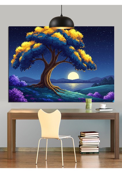 Mor Ağaç ve Işık Dekoratif Kanvas - Mdf Ahşap Tablo indirimleri