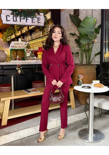 Kadın Yan Pileli Tasarım Ceket Pantolon Takım Elbise