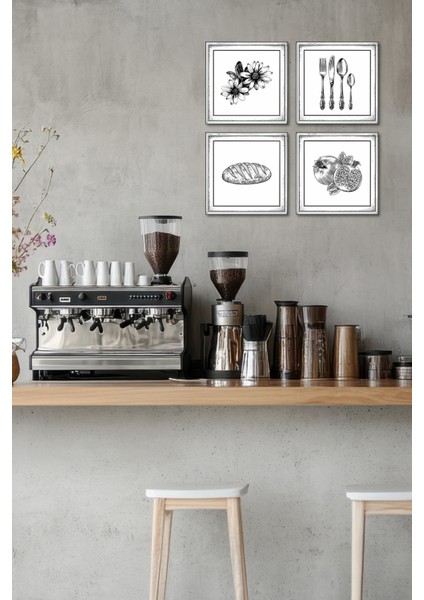 El Yapımı Ahşap Duvar Seti – Mutfak Serisi (Çiçek, Sofra Takımı, Ekmek, Nar)