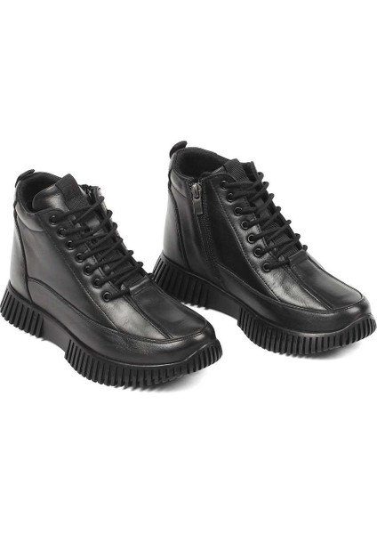 Kadın Siyah Çift Fermuarlı Deri Bot