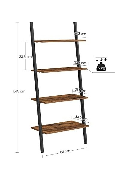 Endüstriyel Tasarımlı Ayaklı Raf, Merdiven Rafı, Duvar Rafı, 4 Katlı, Kitaplık, Çalışma Fafı, Oturma Odası, Mutfak, Siyah modelleri