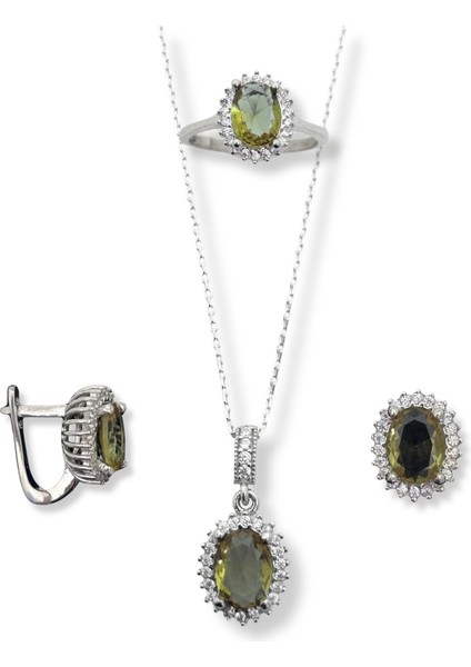 Oval Kesim Zultanit Taşlı Kadın Gümüş Set