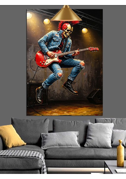 Elektro Gitar Çalan Iskelet Dekoratif Kanvas - Mdf Ahşap Tablo fiyatları
