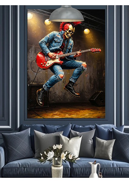 Elektro Gitar Çalan Iskelet Dekoratif Kanvas - Mdf Ahşap Tablo modelleri