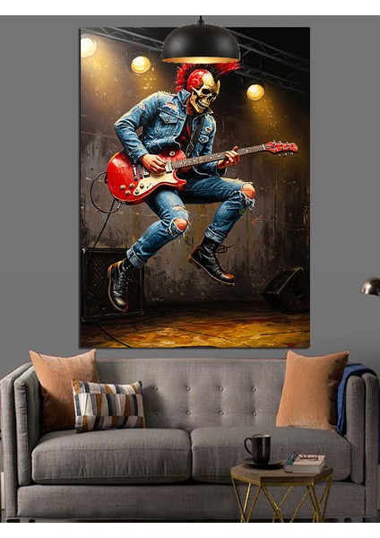 Elektro Gitar Çalan Iskelet Dekoratif Kanvas - Mdf Ahşap Tablo fırsatları