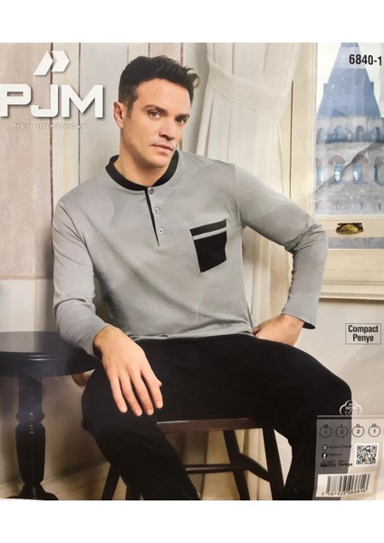 Pijamoni Erkek %100 Pamuk Penye Mevsimlik Uzun Kollu Pijama Takımı 6840 modelleri