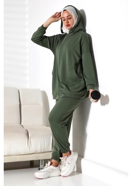 Kadın Mevsimlik Alt Üst Rahat Haki Spor Ikili Tunik Pantolon Şık Tesettür Takım fırsatları