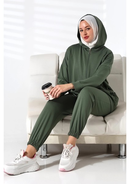 Kadın Mevsimlik Alt Üst Rahat Haki Spor Ikili Tunik Pantolon Şık Tesettür Takım indirimleri