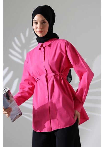 Kadın 100% Pamuk Poplin Kumaş Fuşya Tesettür Gömlek