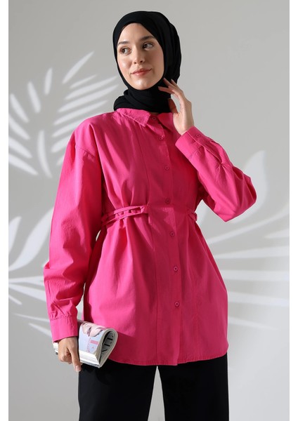 Kadın 100% Pamuk Poplin Kumaş Fuşya Tesettür Gömlek modelleri