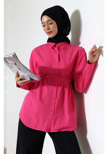 Kadın 100% Pamuk Poplin Kumaş Fuşya Tesettür Gömlek fırsatları