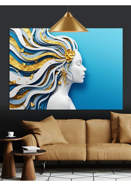 Rüzgar Saçlı Kadın Güçlü Dekoratif Kanvas - Mdf Ahşap Tablo