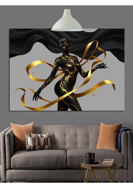 Altın Giysili Karanlık Figür Dekoratif Kanvas - Mdf Ahşap Tablo