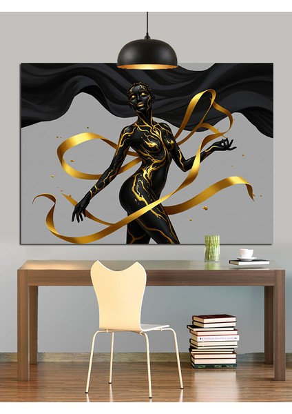 Altın Giysili Karanlık Figür Dekoratif Kanvas - Mdf Ahşap Tablo fiyatları