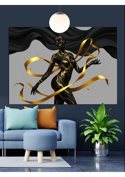 Altın Giysili Karanlık Figür Dekoratif Kanvas - Mdf Ahşap Tablo modelleri