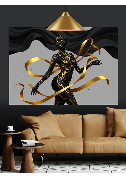 Altın Giysili Karanlık Figür Dekoratif Kanvas - Mdf Ahşap Tablo fırsatları
