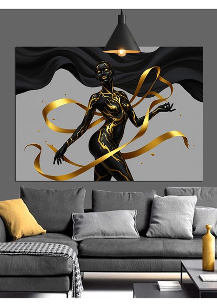 Altın Giysili Karanlık Figür Dekoratif Kanvas - Mdf Ahşap Tablo indirimleri