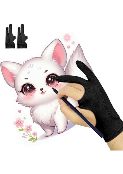 Nefes Alabilir Çizim Eldiveni, Grafik Tablet Için Dijital Sanat Eldiveni, Grafik Tablet Için 3 Katmanlı Avuç Içi Reddi, iPad Için Iki Parmaklı Sanatçı Eldiveni (Siyah, S)