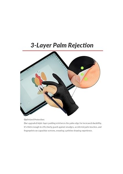 Nefes Alabilir Çizim Eldiveni, Grafik Tablet Için Dijital Sanat Eldiveni, Grafik Tablet Için 3 Katmanlı Avuç Içi Reddi, iPad Için Iki Parmaklı Sanatçı Eldiveni (Siyah, S) modelleri