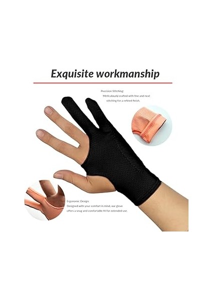 Nefes Alabilir Çizim Eldiveni, Grafik Tablet Için Dijital Sanat Eldiveni, Grafik Tablet Için 3 Katmanlı Avuç Içi Reddi, iPad Için Iki Parmaklı Sanatçı Eldiveni (Siyah, S) indirimleri