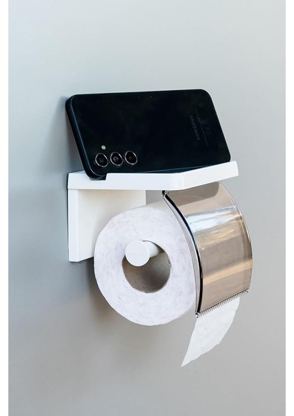 Home Yapışkanlı Kapaklı Tuvalet Kağıdı Askısı Banyo Tuvalet Kağıtlığı Aparatı Peçetelik Organizer Plastik, Beyaz indirimleri