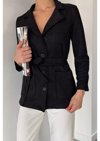 Kadın Kruvaze Yaka Kemerli Süet Trençkot P-00018919 modelleri