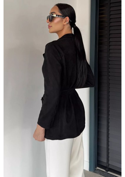 Kadın Kruvaze Yaka Kemerli Süet Trençkot P-00018919 fırsatları