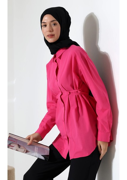 Kadın 100% Pamuk Poplin Kumaş Fuşya Tesettür Gömlek indirimleri