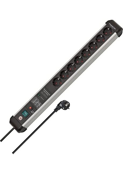 Premium Protect- Güç Şeridi 8 Yollu Aşırı Gerilim Korumalı 60.000 A (Anahtarlı ve 3 M Kablo ile Çoklu Soket, Almanya Malı) Gümüş/siyah fiyatları