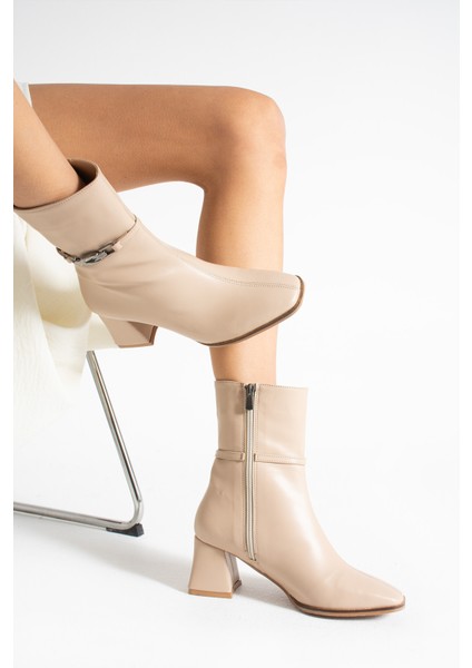 Pedro Ten Renkli Yandan Toka Detaylı Kalın Ökçeli Kadın Bot