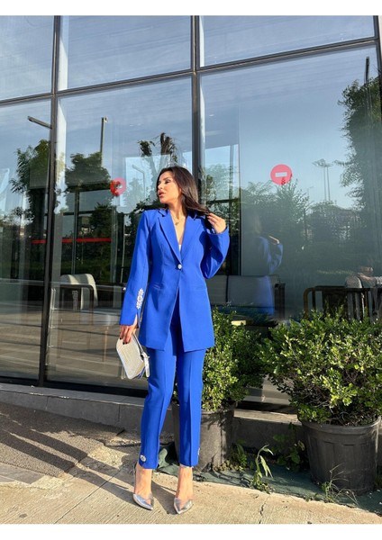 Kadın Taş Detaylı Ceket Pantolon Takım Elbise