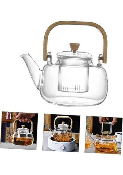 Bambu Saplı Isıya Dayanıklı Borosilikat Cam Süzgeçli Demlik 1000ML, Isıya Dayanıklı Cam Bitki Çayı Demliği 1000ML fırsatları