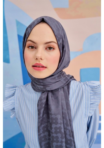 Çiçek Desen Jakar Italyan Ipekli Şal Gri modelleri