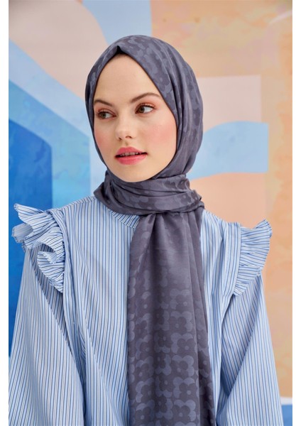 Çiçek Desen Jakar Italyan Ipekli Şal Gri