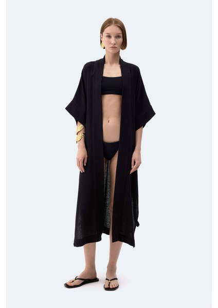 Siyah Keten Kimono