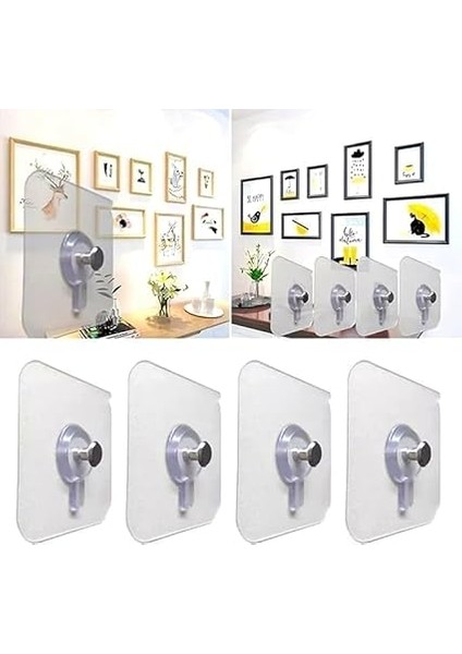 Home 4 Adet Yapışkanlı Duvara Monte Vida Kancaları, Iz Bırakmayan Asma Çivi Kancaları Tutucular Vidalar, Banyo Mutfak Oturma Odası Için Dekoratif Tablolar Asmak Için Şeffaf Vida Duvar Çivisi modelleri