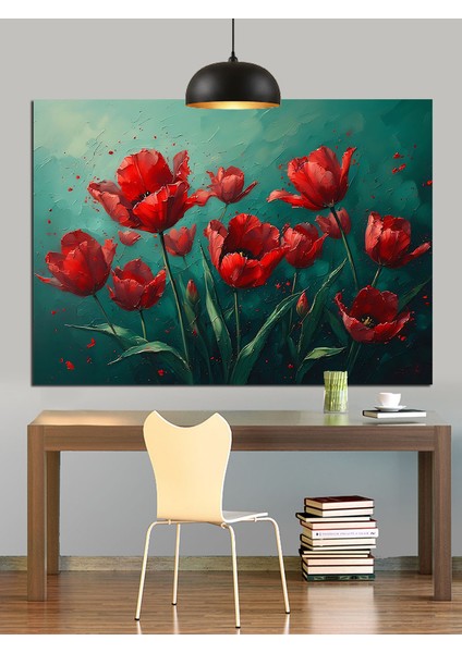 Kırmızı Lale Çiçekleri Dekoratif Kanvas - Mdf Ahşap Tablo fiyatları